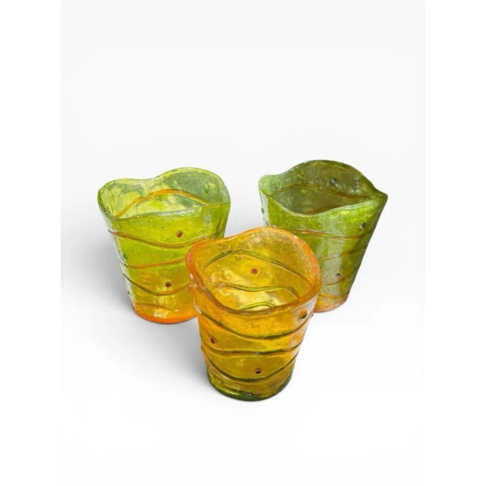 Vintage MCM Lucite Mini Vase Votive Candle Holder Set of 3 - Retro‎ Art Swirl